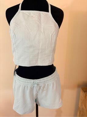 adidas Light Blue Halter Crop Top and Matching Shorts